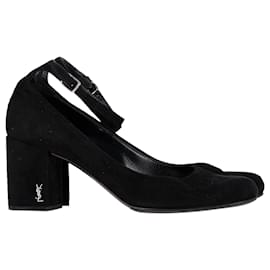 Saint Laurent-Saint Laurent Babies Ankle Strap Pumps in Black Suede-Black