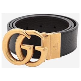 Gucci-Black leather belt with gold plated buckle-Black