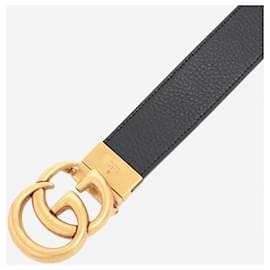 Gucci-Black leather belt with gold plated buckle-Black
