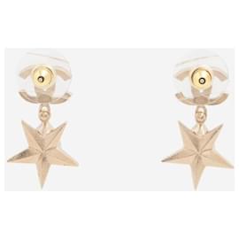 Chanel-Boucles d'oreilles pendantes en forme d'étoile en strass CC plaquées or-Doré