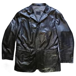 Joop!-Veste de sport / blazer classique noire en cuir pour homme à 3 boutons, Fabriqué en ITALIE-Noir