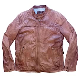 Massimo Dutti-3303 Brown Sheep Leather Zipped Biker Jacket Canada-Brown