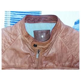 Massimo Dutti-3303 Brown Sheep Leather Zipped Biker Jacket Canada-Brown
