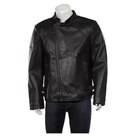 Autre Marque-WRANGLER Double breasted Motorcycle Biker Black Leather Zipped Fitted Jacket-Black