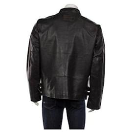 Autre Marque-WRANGLER Double breasted Motorcycle Biker Black Leather Zipped Fitted Jacket-Black
