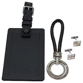 Louis Vuitton-LOUIS VUITTON Monogram Key Ring Leather 3Set Black Silver LV Auth bs14878-Black,Silvery,Monogram