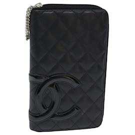 Chanel-CHANEL Cambon Line Long Wallet Leather Black CC Auth 77444-Black