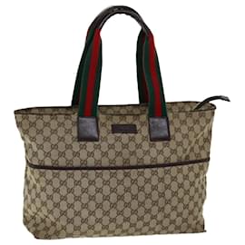 Gucci-GUCCI GG Canvas Web Sherry Line Tote Bag Beige Red Green 155524 Auth 76844-Red,Beige,Green