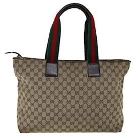 Gucci-GUCCI GG Canvas Web Sherry Line Tote Bag Beige Red Green 155524 Auth 76844-Red,Beige,Green