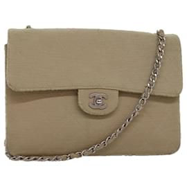 Chanel-CHANEL Matelasse Turn Lock Chain Shoulder Bag Cotton Beige CC Auth bs15107-Beige