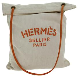 Hermès-HERMES Alain GM Shoulder Bag Canvas Beige Auth bs15004-Beige