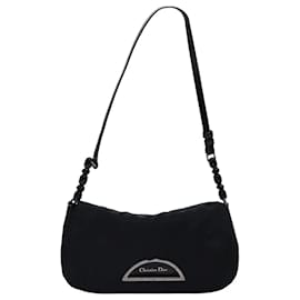 Christian Dior-Christian Dior Maris Pearl Shoulder Bag Nylon Black Auth bs14912-Black