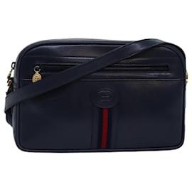 Gucci-GUCCI Sherry Line Shoulder Bag Leather Navy 001 23 0942 Auth ep4572-Navy blue