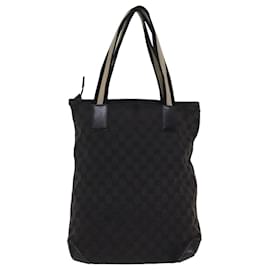 Gucci-GUCCI GG Canvas Sherry Line Tote Bag White Black 019 0401 1956 Auth 77243-Black,White