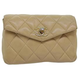 Chanel-CHANEL Matelasse Waist bag Lamb Skin Beige CC Auth bs15008-Beige