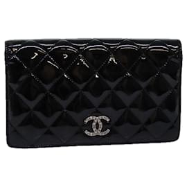 Chanel-CHANEL Matelasse Wallet Enamel Black CC Auth yk12989-Black