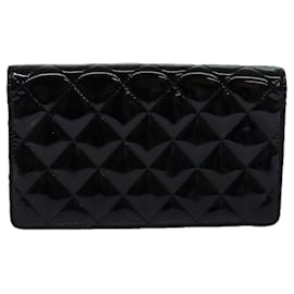 Chanel-CHANEL Matelasse Wallet Enamel Black CC Auth yk12989-Black