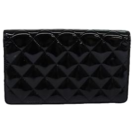 Chanel-CHANEL Portefeuille Matelassé Émail Noir CC Auth yk12989-Noir