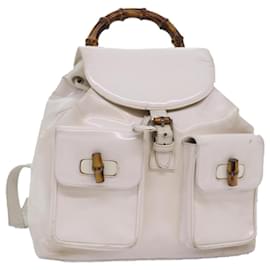 Gucci-GUCCI Bamboo Hand Bag Patent leather White 003 2058 0016 5 Auth am6347-White