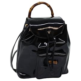 Gucci-GUCCI Bamboo Backpack Patent leather Black 003 2058 0030 Auth ep4556-Black