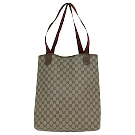 Gucci-GUCCI GG Supreme Web Sherry Line Tote Bag PVC Beige Red 39 02 003 Auth 77016-Red,Beige