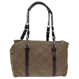 Prada-PRADA Chain Shoulder Bag Nylon Brown Auth ep4518-Brown