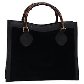 Gucci-GUCCI Bamboo Tote Bag Suede Leather Black Auth ep4462-Black