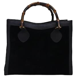 Gucci-GUCCI Bamboo Tote Bag Suede Leather Black Auth ep4462-Black