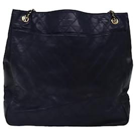 Chanel-CHANEL Bicolore Chain Shoulder Bag Lamb Skin Navy CC Auth bs15105-Navy blue