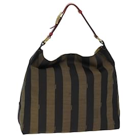 Fendi-FENDI Pecan Canvas Tote Bag Brown Black Auth 77508-Brown,Black