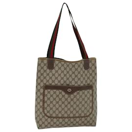 Gucci-GUCCI GG Supreme Web Sherry Line Tote Bag PVC Beige Red 40 02 003 Auth 76659-Red,Beige