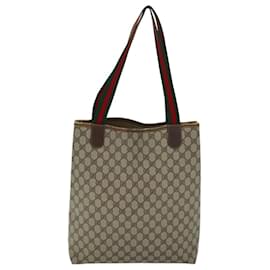 Gucci-GUCCI GG Supreme Web Sherry Line Tote Bag PVC Beige Red 40 02 003 Auth 76659-Red,Beige