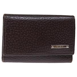 Gucci-GUCCI Key Case Leather Brown Auth bs15093-Brown