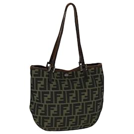 Fendi-FENDI Sac à main en toile Zucca Noir Marron Auth bs14970-Marron,Noir