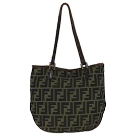 Fendi-FENDI Sac à main en toile Zucca Noir Marron Auth bs14970-Marron,Noir