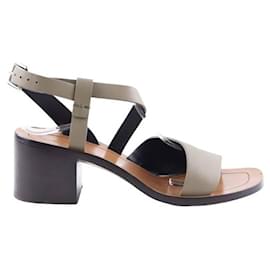 Céline-Leather sandals-Khaki
