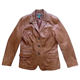 Ralph Lauren-LAUREN 3 Buttons Women Brown Lamb Leather Fitted Jacket-Brown