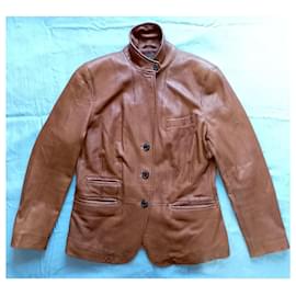 Ralph Lauren-LAUREN 3 Buttons Women Brown Lamb Leather Fitted Jacket-Brown