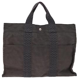 Hermès-HERMES Her Line MM Tote Bag Canvas Gray Auth 77487-Grey