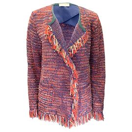 Giacca in tweed multicolore con frange rosse / blu Etro Multicolore