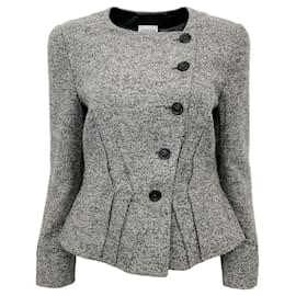 Autre Marque-Armani Collezioni Grey Tweed Jacket with Asymmetric Buttons-Grey