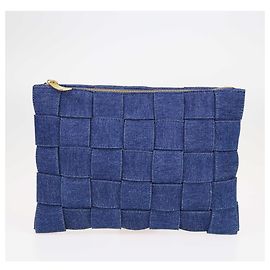Borsa clutch con zip Cassette blu Bottega Veneta Blu