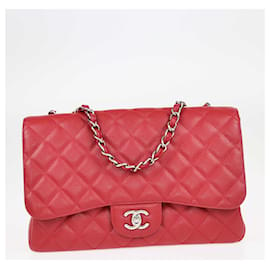 Chanel-Chanel Red Caviar Jumbo Classic Single Flap Shoulder Bag-Red