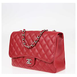 Chanel-Chanel Red Caviar Jumbo Classic Single Flap Shoulder Bag-Red