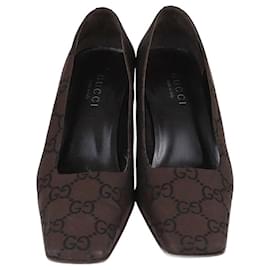 Gucci-Gucci Brown/Black GG Square Toe Pumps-Black