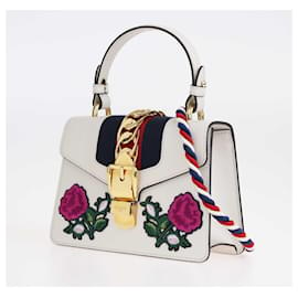 Gucci-Gucci Off White Mini Web Sylvie Top Handle Bag-White