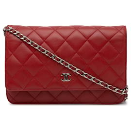 Chanel-Red Chanel Classic Lambskin Wallet on Chain Crossbody Bag-Red