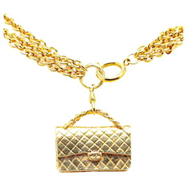 Chanel-Gold Chanel Gold Plated CC Flap Charm Pendant Necklace-Golden