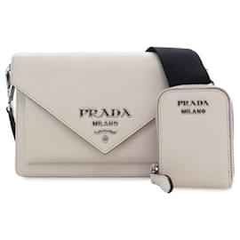 Prada-White Prada Saffiano Mini Envelope Crossbody Bag-White