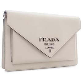 Prada-White Prada Saffiano Mini Envelope Crossbody Bag-White